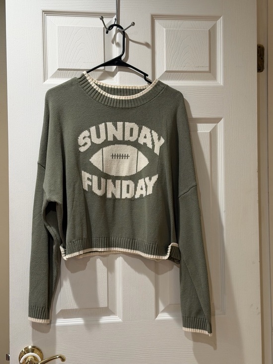 Z Supply Sweaters - Z Supply Olive Green 'Sunday Funday' Crewneck Sweater with Cream Graphic